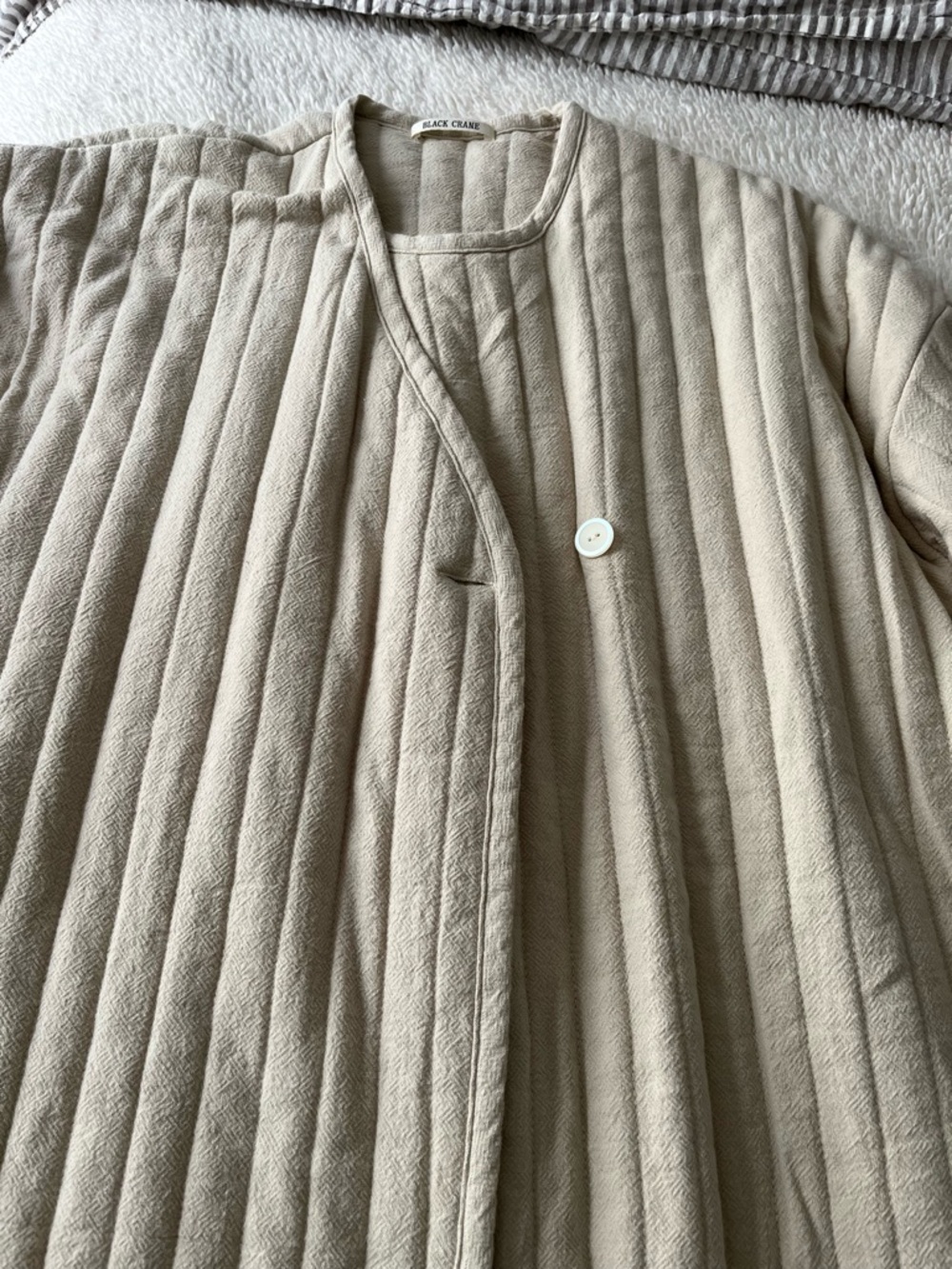 Long Quilted Cream Women's Puffer Coat - Picture 2 of 8